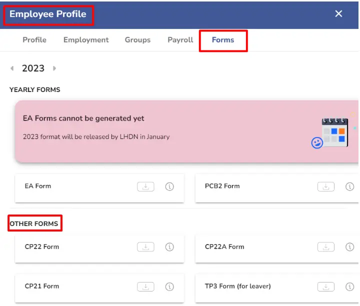 Viewing forms under employee profile in PayrollPanda