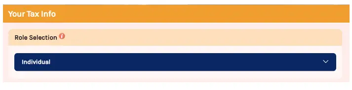 Role selection on MyTax portal