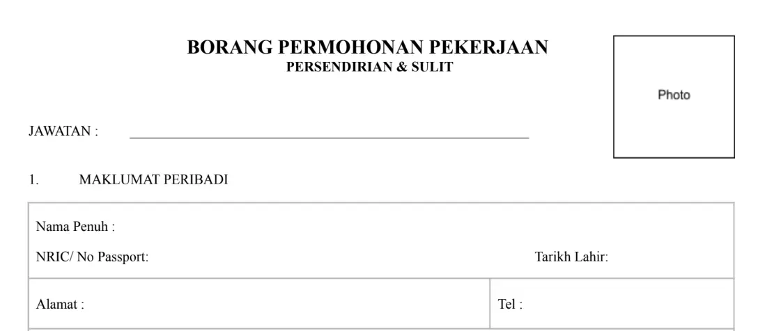 Borang permohonan pekerjaan