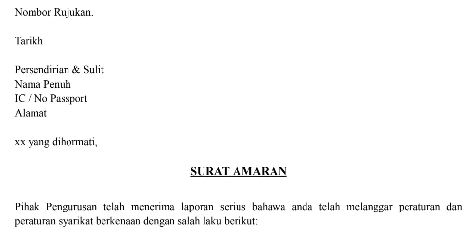 Surat amaran salah laku
