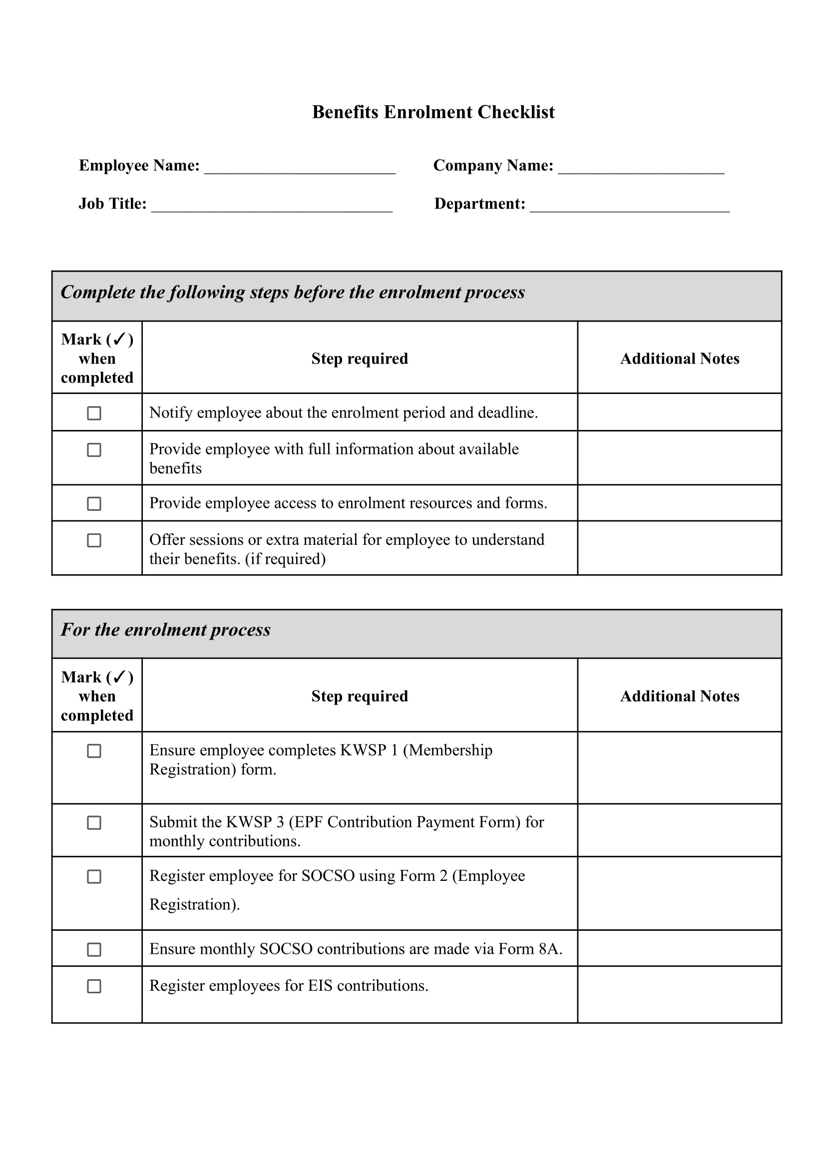 Benefits Enrolment Checklist Payroll panda