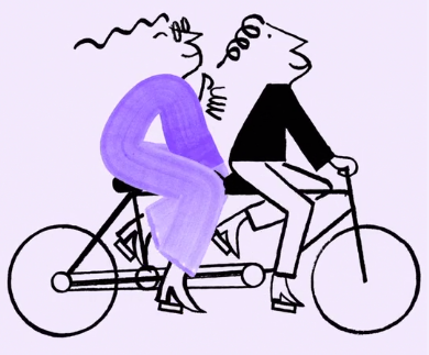 Employment Hero's mascot on a bicycle