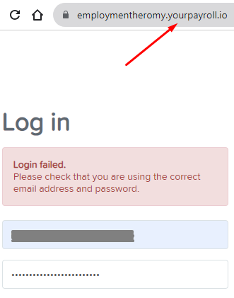 failed login to employment hero's payroll with test account details
