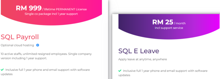 Pricing of SQL payroll and e leave