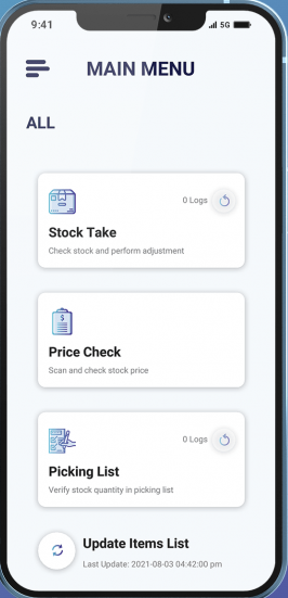 mobile app view of SQL stock take app