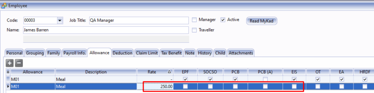 possibility to edit settings of pre-set payroll items in SQL payroll software