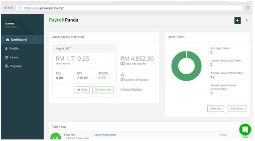 View of PayrollPanda's Employee Self Service Dashboard