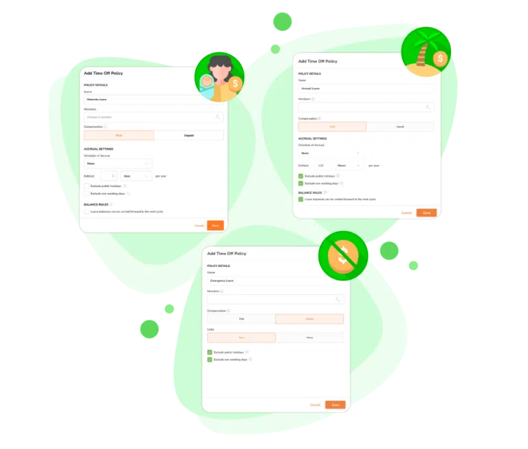 Adding time of policies via Jibble
