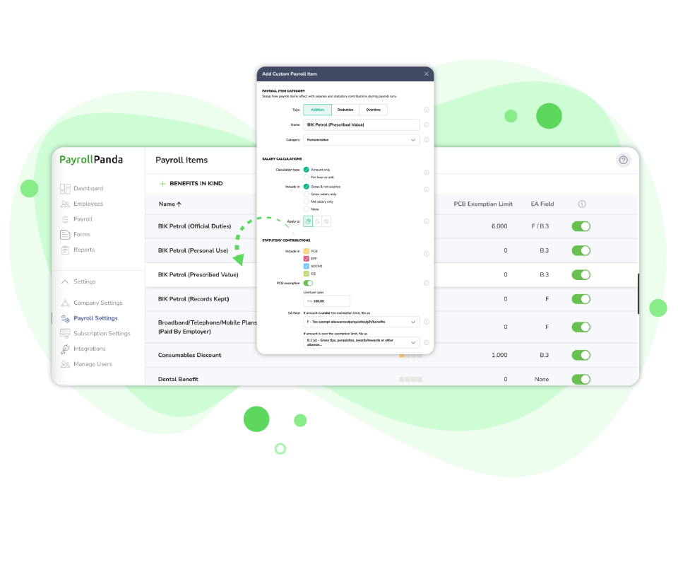 Adding custom payroll items