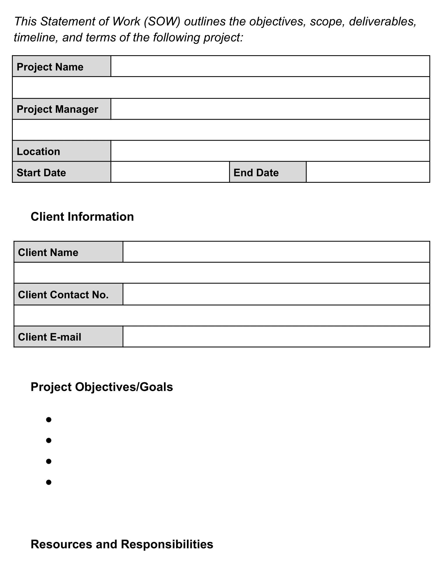 template for statement of work for project managers