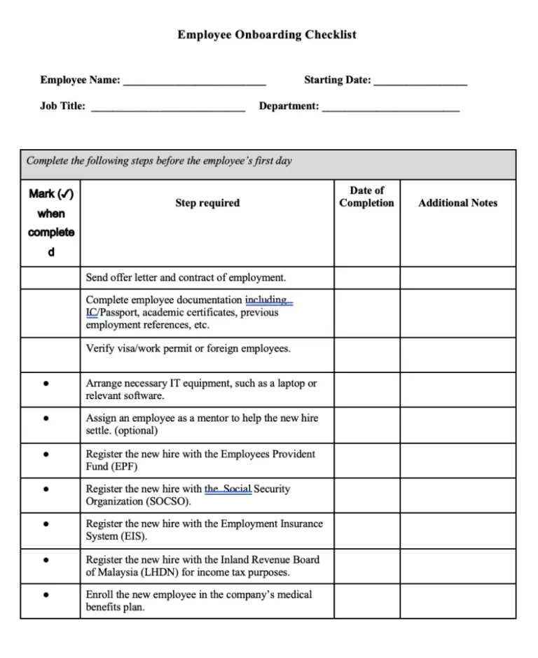 Employee onboarding checklist