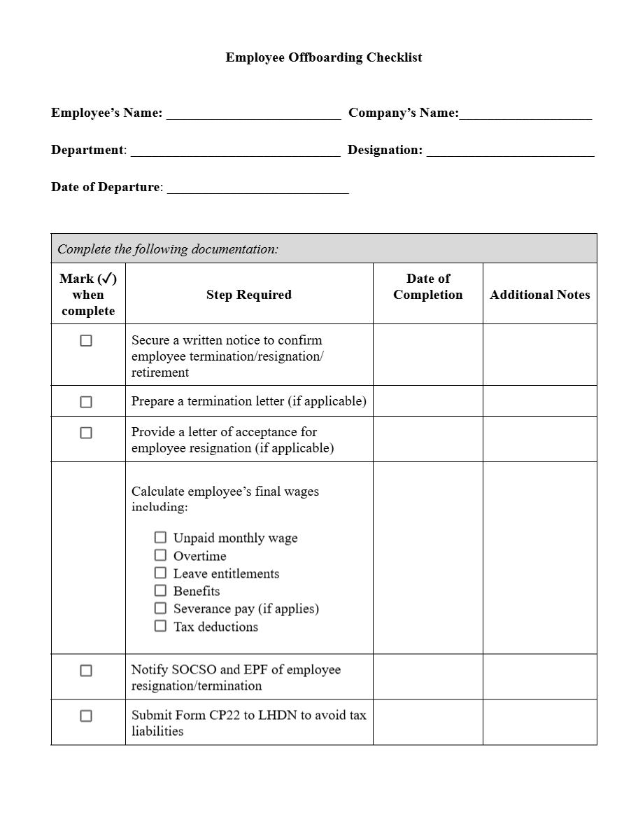 employee offboarding checklist template free